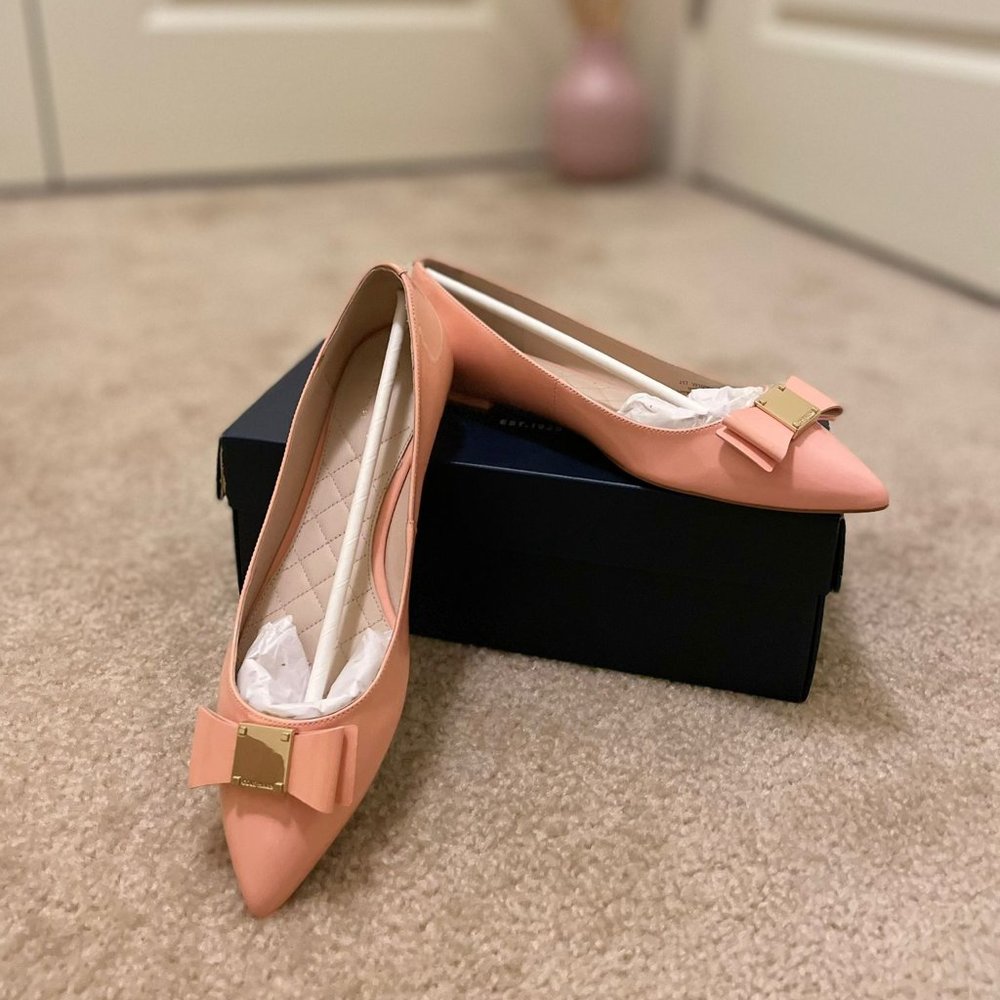Cole Haan Tali Bow Skimmer Flats Pink Size 7.5 (Coral Almond)
